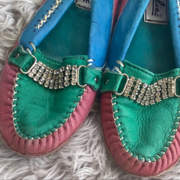 Vintage Zodiac Pink Blue Green Rhinestone Loafers - Picture 6 of 12